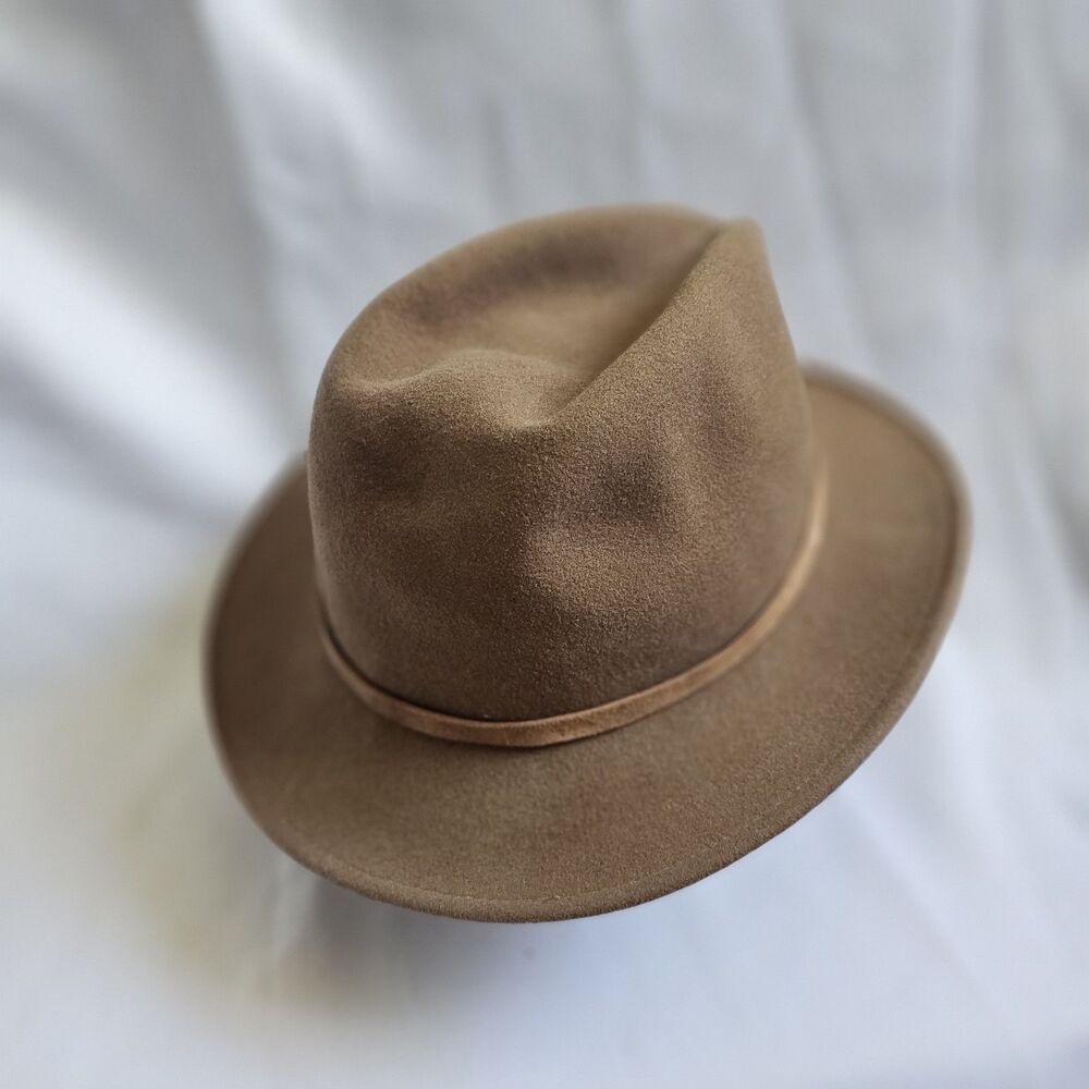 Vintage Eddie Bauer Wool Felt Crusher Hat Brown Fedora XL